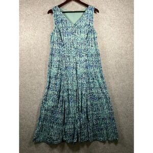 Coldwater Creek Womens Petite Large PL Teal Abstract Print V-Neck Midi Dress